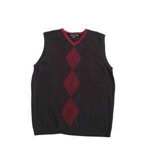 GEOFFREY BEENE Sweater Vest Argyle Golf Sleeveless knit top V neck cotton Mens S